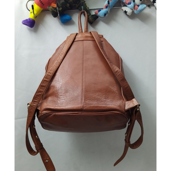 Perlina Brown Leather Zipper Pockets Flap Top Handle Drawstring Backpack main image 8